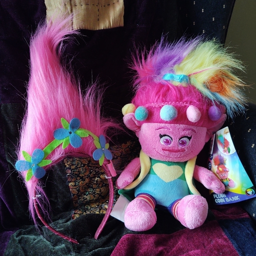 💥 3/$20 Trolls World Tour Plush Coin Bank and Kid's Headband!